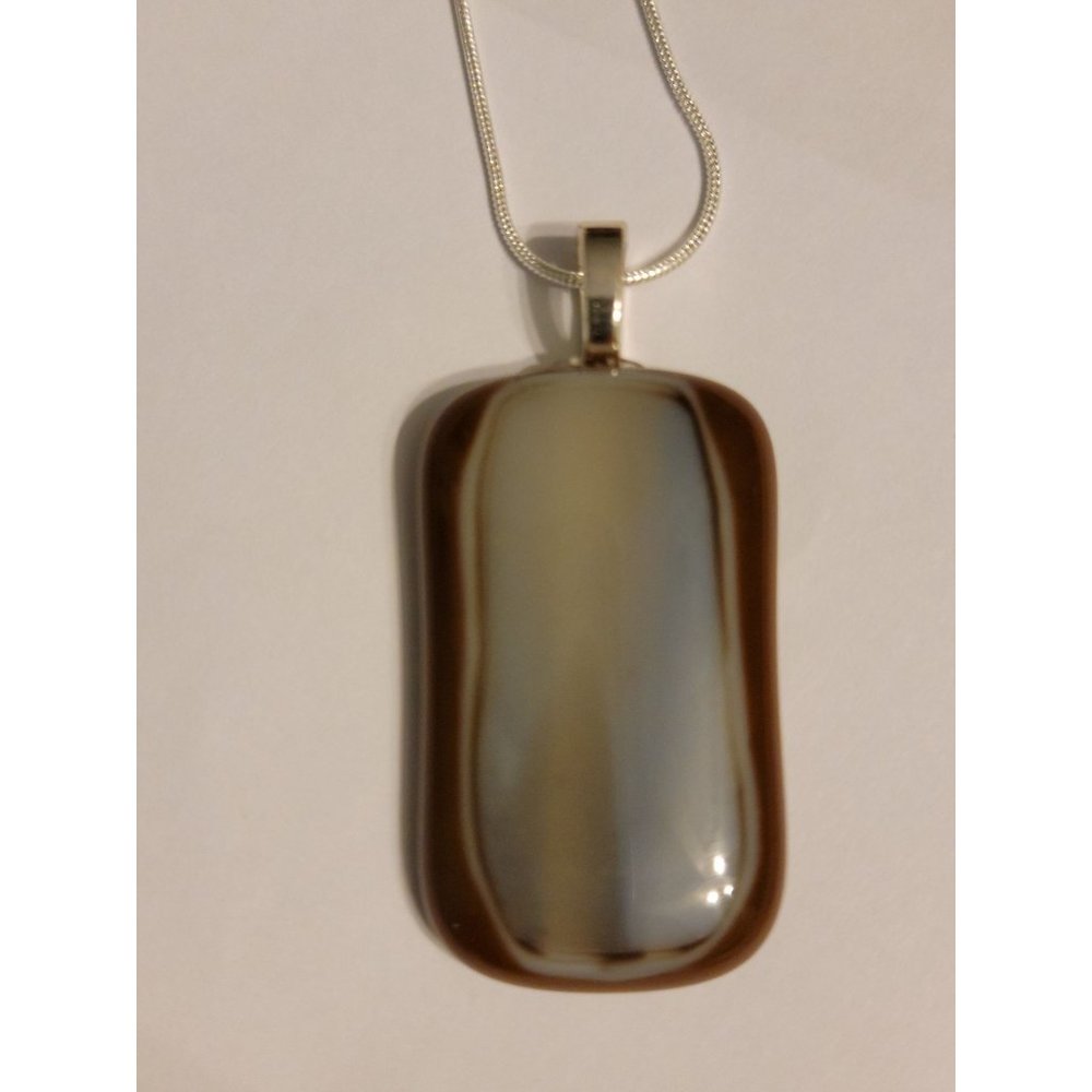 Brown - Blue- Silver Rectangle Stone Necklace